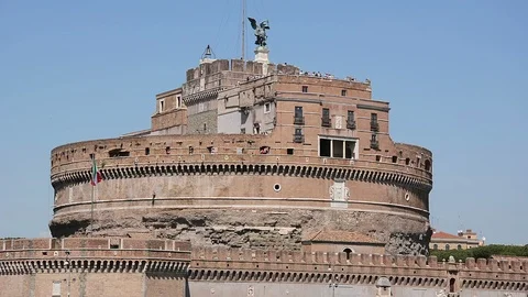 Close up of Castel Sant'Angelo also known as the Mausoleum of Hadrian in Rome Stock Footage 95644238