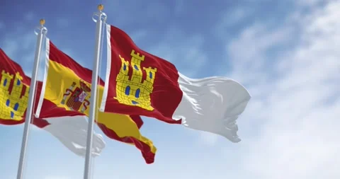 Close-up of Castilla La Mancha flag waving Stock-Footage 266280812