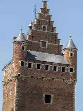The close up of a castle tower. Stock Photos