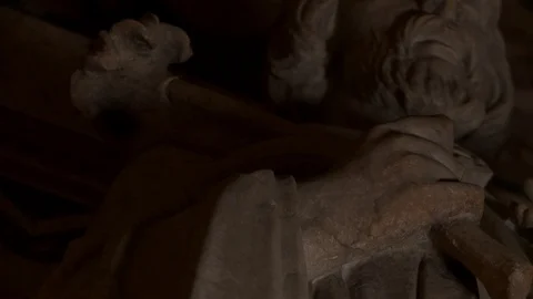 Close up of Catholic Saint statue hands, interior church. Video stock 106836134