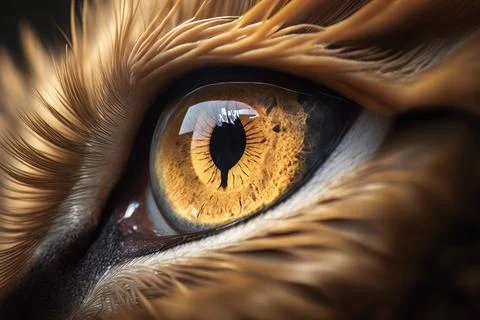 A close up of a cat's eye with yellow iris and black background realistic e.. Stock Illustration