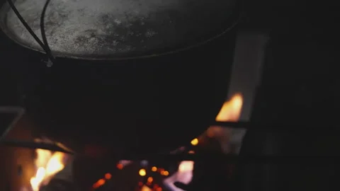 Close-up of a cauldron on the grill Stock Footage 231713238
