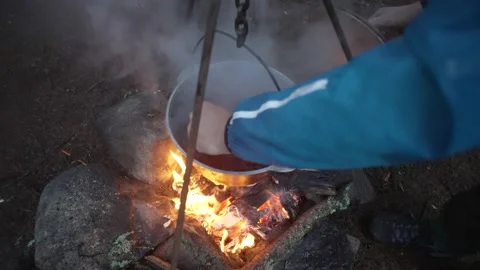 Close-up of the cauldron in which the broth is prepared. Stock Footage 213017096