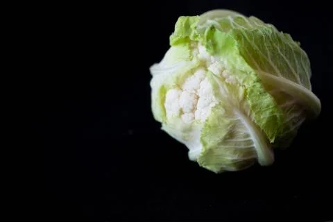 Close up of Cauliflower on black background Stock Photos