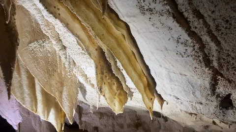 Close up of Cave Curtains, a natural formation inside the Waitomo Caves in New Stock Footage 324703573