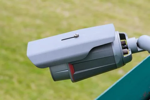 Close up of cctv camera on defocused background Stock Photos