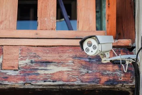 Close up of CCTV camera security on the old building Foto stock