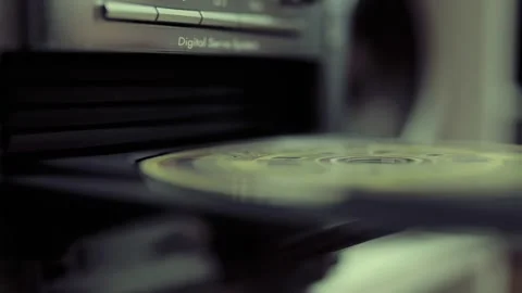 Close up of cd discs in an old musical center. Technology concept. Stock Footage 301555991