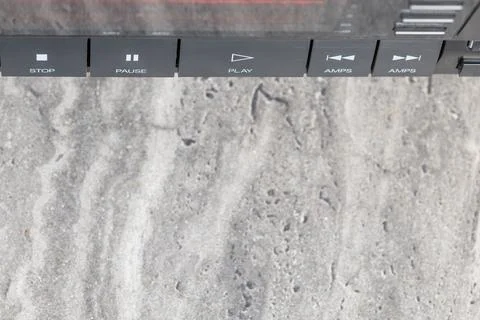 Close-Up Of CD Player Buttons With Pause, Play, Stop On Dark Front Panel Stock Photos