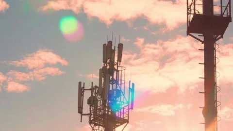 Close-up Cell Towers, Cellular GSM Towers with 3g 4g 5g Transmitters Mobile Comm Stock-Footage 313924978