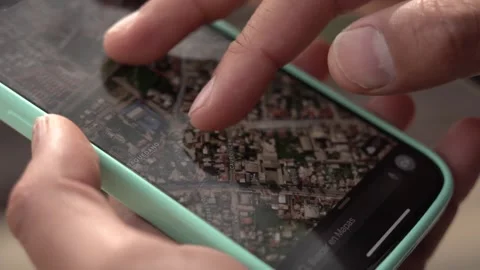 Close up cellphone hands on google map app Stock Footage 288883448