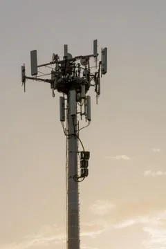 Close Up of Cellphone Tower at Sunset Stock Photos