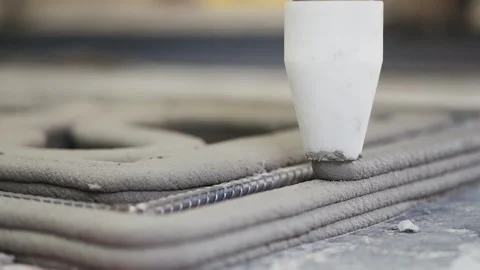 Close up Cement 3D Printing printing follow shot 50fps Stock Footage 246374799
