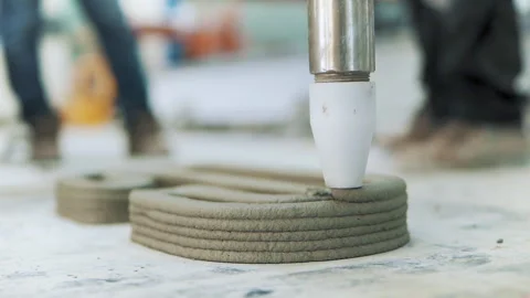 Close up Cement Printing Machine is printing sculpture 50fps Video stock 243975624