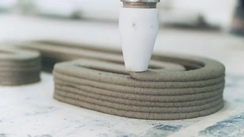 Close up Cement Printing Machine is printing mini Sculpture 50fps Video stock 243975672