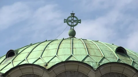 Close-up of the central dome of Saint Nedelya Cathedral in Sofia viewed under a Stock Footage 334155108