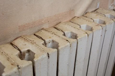 Close up of a central heating battery with rust Stock Photos