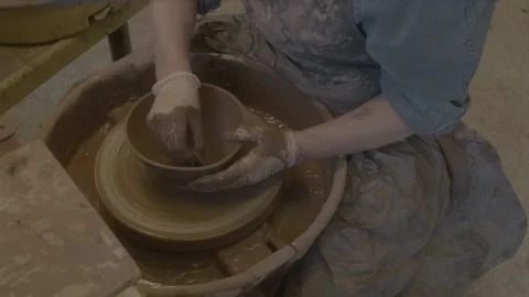 Close up of Ceramic clay pottery wheel Stock Footage 159556600