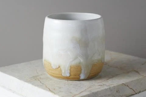 Close up ceramic cup on gray background Stock Photos