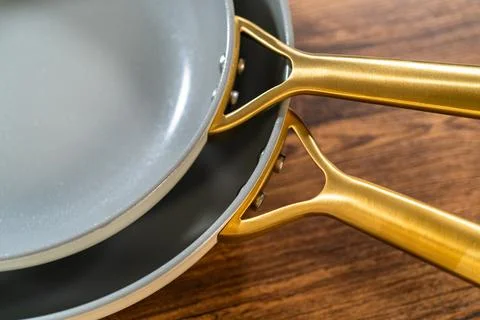 Close Up of Ceramic Frying Pan Stack Stock Photos