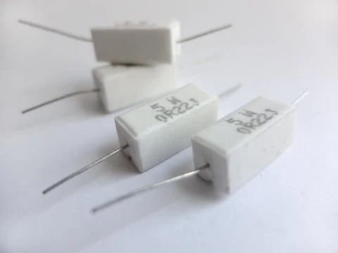 Close-up of ceramic resistors on a light background Foto stock