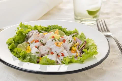 Close up of Ceviche, typical fish-based dish of Peruvian cuisine. Photos