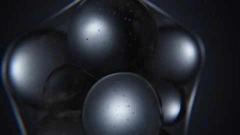 Close up of Cgi black water Bubble Spheres moving around Stock Footage 253627702