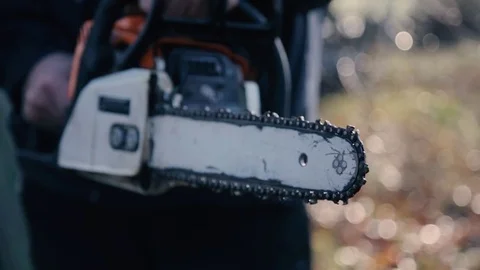 Close Up chainsaw blade. Stock Footage 82547527