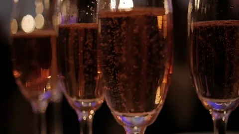 Close-up of champagne with bubbles in glasses Stock Footage 111517930