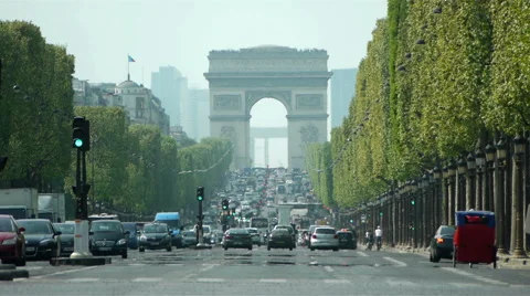 Close-up Champs - Elysees and Arc de Triomphe Paris Stock Footage 49898564