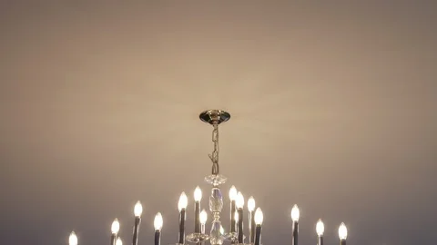 Close chandelier reveal from ceiling 스톡 동영상 108366595