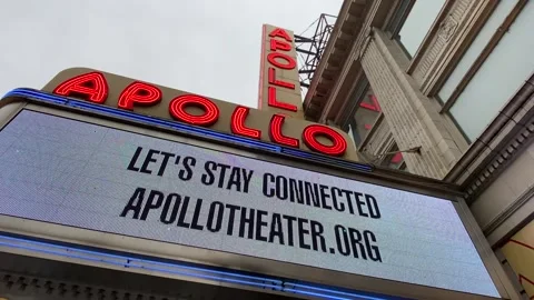 Close-up of changing messages on the Apollo Theater marquee in Harlem Stock Footage 257128670