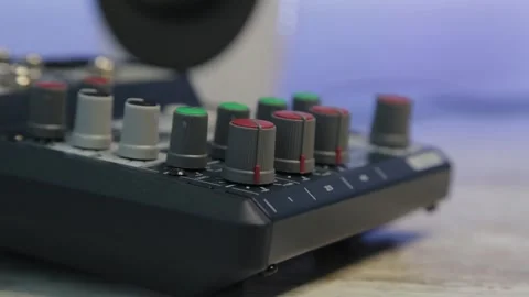 Close-up of channel controls on a professional audio mixer Stock Footage 306149803