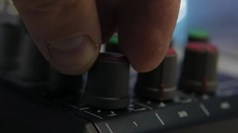 Close-up of channel controls on a professional audio mixer Stock Footage 306149820