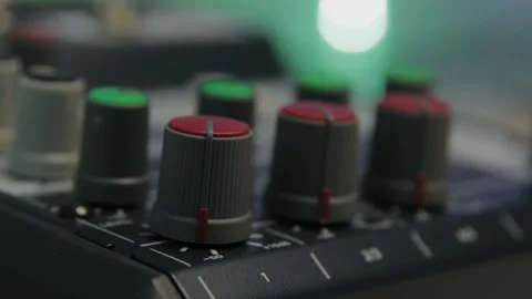 Close-up of channel controls on a professional audio mixer Stock Footage 306149829