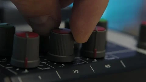 Close-up of channel controls on a professional audio mixer Stock Footage 306149833