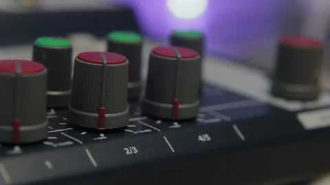 Close-up of channel controls on a professional audio mixer Stock Footage 306149835