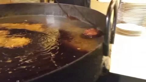 Close-Up of Chapli Kababs Flipping &amp;amp; Frying on Hot Street Tawa Stock Footage 313771429