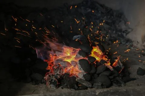 A close up of charcoal on a barbecue Stock Photos
