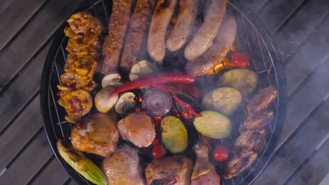 Close-up of Charcoal Burning in Barbecue Pit Slow Motion Shot 07 Stock Footage 128179569