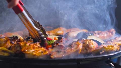 Close-up of Charcoal Burning in Barbecue Pit Slow Motion Shot 18 Stock-Footage 128180196