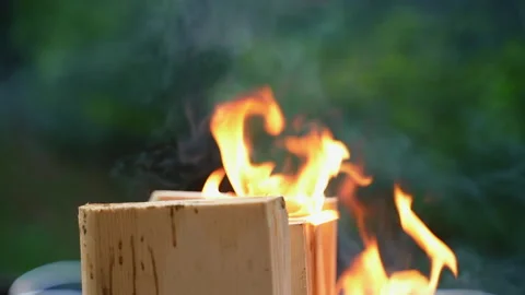 Close-up of charcoal burning in a campfire. outside fire Stock Footage 197742339