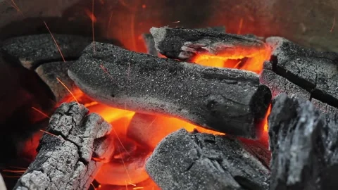 Close up Charcoal is burning in fire stove. Stock Footage 279804340
