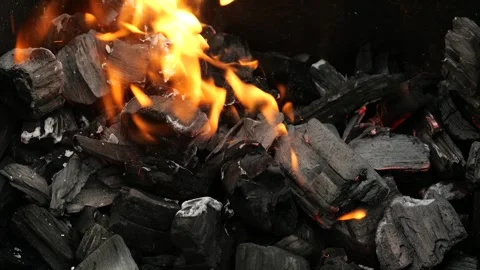 Close-up of charcoal burning in a grill Stock Footage 318553561