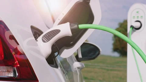 Close-up Charging modern electric car on the street, concept future of the Video stock 336585573