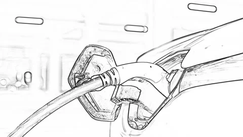 Close up of a charging plug connected to an electric car, black and white doodle Stock Footage 171617442