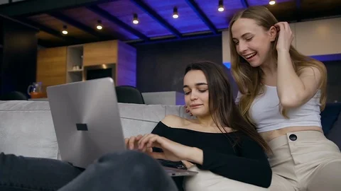 Close up of charming smiling modern female friends which having fun together Stock Footage 127094906