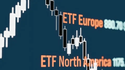 Close-up chart with ETF (Exchange Traded Funds) prices. Video stock 300768208