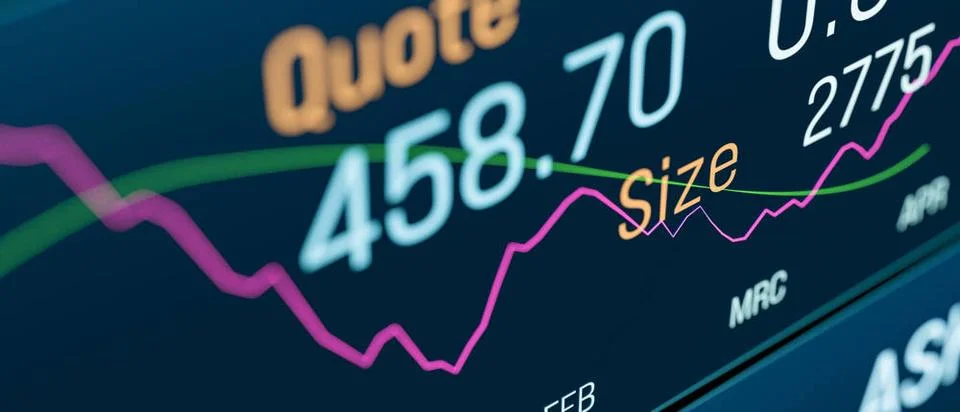  Close-up chart, graph, data on the stock market and exchange screen. Clos... Stock Photos