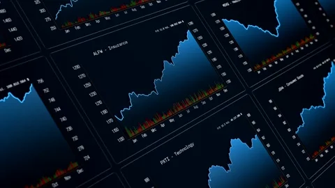 Close-up charts up and down, line graph, stock market and exchange data, trading Video stock 334044046